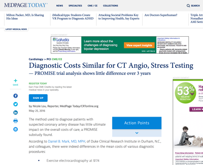 Diagnostic Costs Similar for CT Angio, Stress Testing